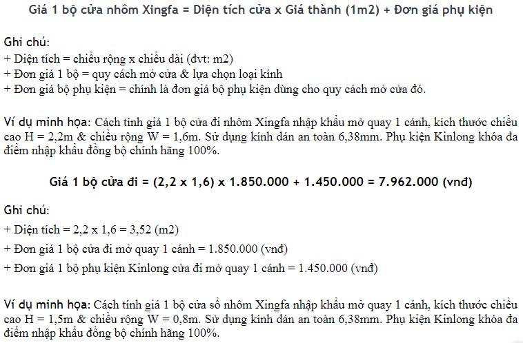 Bảng báo giá cửa nhôm Xingfa nhập khẩu chính hãng quý 1-2019