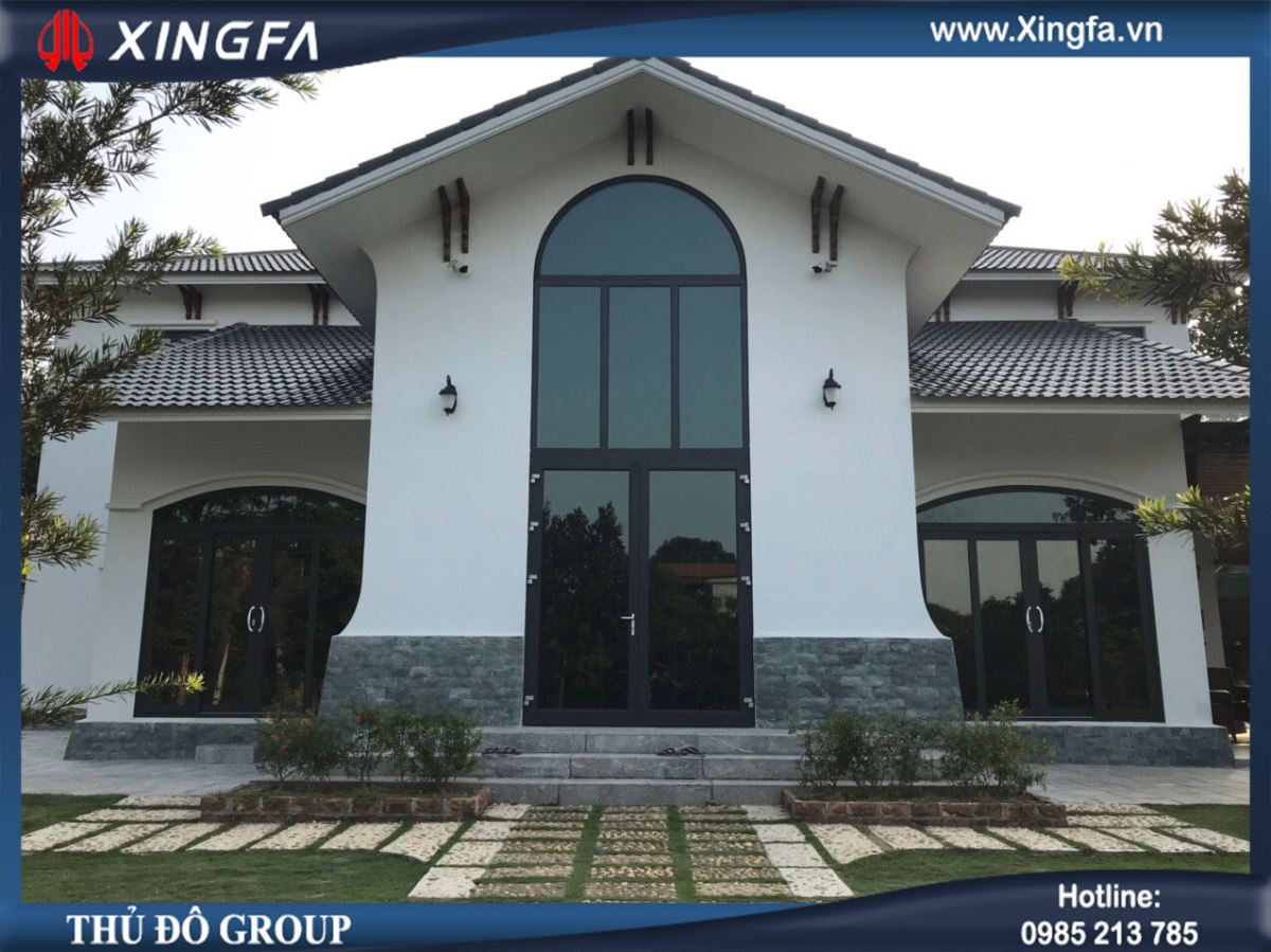 công trình biệt thự nhà vườn lắp đặt cửa nhôm Xingfa nhập khẩu chính hãng 100%